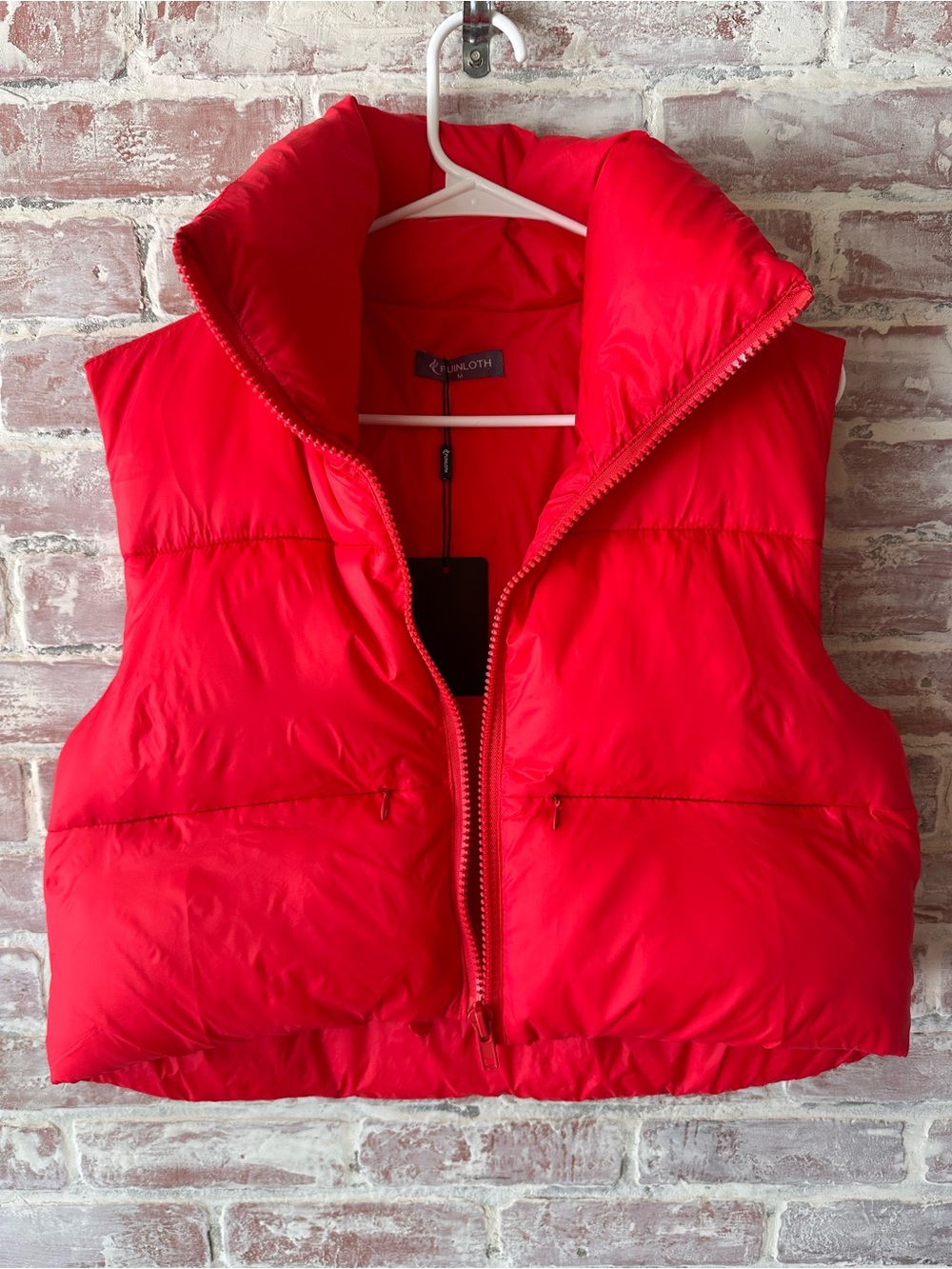 Bright Red Cropped Puffer Vest